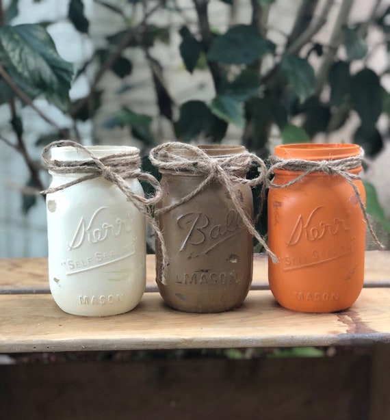 Set Of 3 Fall Mason Jars Centerpiece Fall Home Decor Fall Etsy