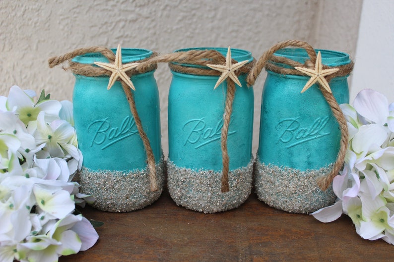 Beach Wedding Decor Centerpieces Beach Mason Jars Beach Theme Etsy