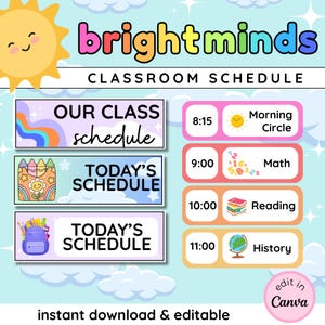 Editable Classroom Schedule | Bright Minds Canva Printable | PDF + Customizable