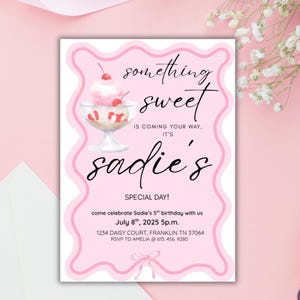 Ice Cream Birthday Invitation: Sweet Party, Editable Canva Template (Digital Download)