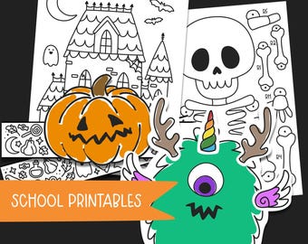Pacchetto di attività di Halloween / Crea un mostro, realizza uno scheletro e crea una corona di zucca