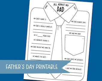All About My Dad Printable Questionnaire | Kids Father's Day Drawing Page (Instant Download)