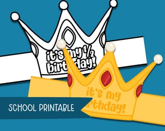 Printable Birthday Crown for Kids | Half Birthday Hat (Instant Download)