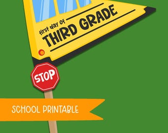 First Day Third Grade School Bus Flag | Back to School Photo Prop (PDF Download)