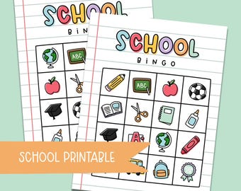 School Bingo Printable Game | Back to School Classroom Activity (Instant Download)