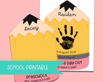Personalized First Day of Preschool Sign | Handprint Pencil Craft Keepsake (Download)