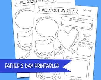 All About My Dad Printable Questionnaire | Kids Father's Day Drawing Page (Instant Download)