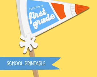 First Grade Glue Bottle Flag Printable | Back to School Photo Prop (PDF Download)
