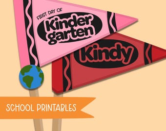 First Day of Kindergarten Crayon Flag Printable | Back to School Photo Prop | PDF Download