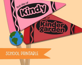 First Day of Kindergarten Crayon Flag Printable | Back to School Photo Prop | PDF Download