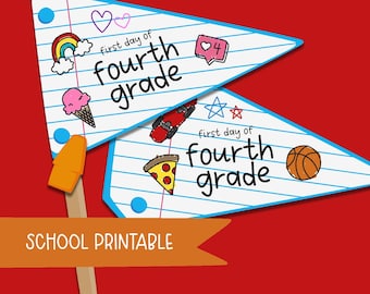 Fourth Grade Notebook Flag | Back to School Photo Prop (PDF Download)