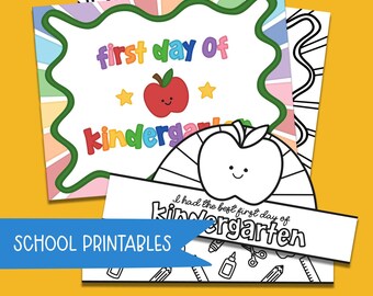 Kindergarten First Day Crown, Coloring Page & Sign | Back to School Flag (Digital Download)