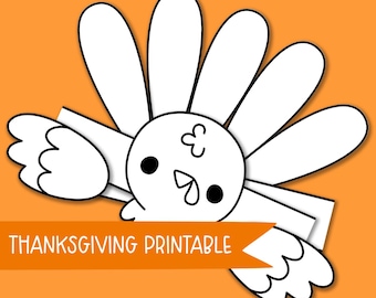 Thanksgiving Turkey Hat Printable | Kids Colorable Headband Craft (Digital Download)