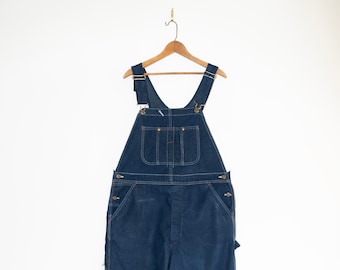 Vintage Big Yank Indigo Cotton Overalls - Distressed Denim Chore Bibs 38x29
