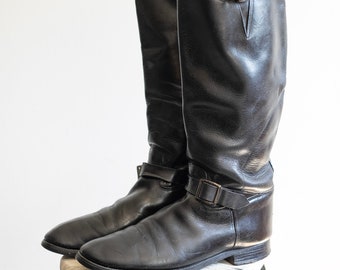 Vintage tall black leather motorcycle trooper boot by mens 10 / black leather 1960s riding boot / made in USA / tall vintage boot