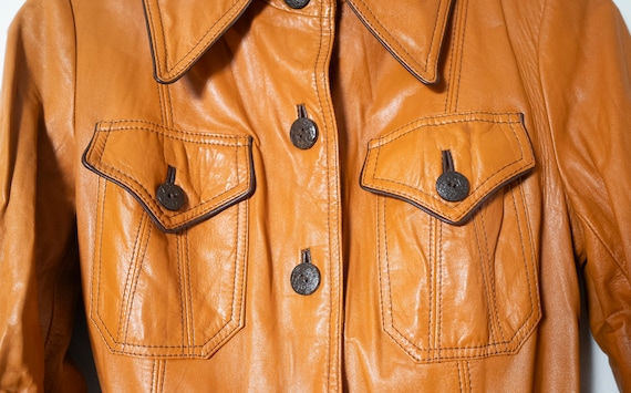 Vintage 70s Orange Leather Trench Coat: Distresse… - image 4