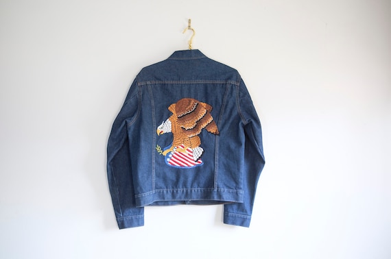 Dark Wash Big Mac Hand Embroidered Jean Jacket Bald Eagle 1970s