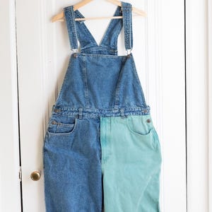90s two color Overall shorts 36 W shorteralls / bugle boy 1990s nineties colorblock Vintage Jeans Large / L cross color