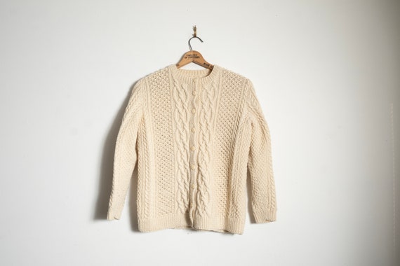 Off white Vintage L Fisherman Style Cable Knit wo… - image 1
