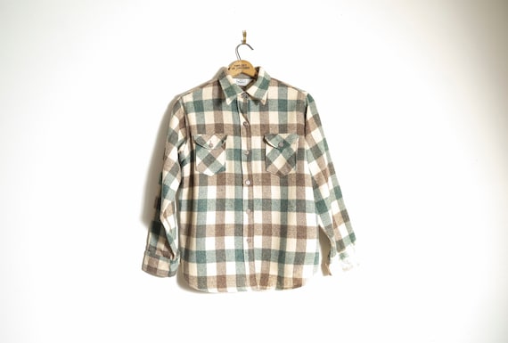 Vintage lana mujer botón abajo camisa de campo franela Oxford chaqueta de  lana a cuadros chaqueta de franela mediana ropa de trabajo camisa de