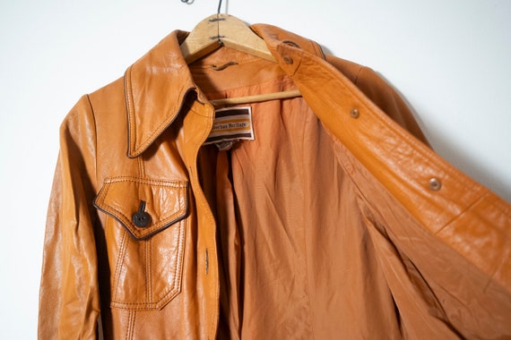 Vintage 70s Orange Leather Trench Coat: Distresse… - image 3