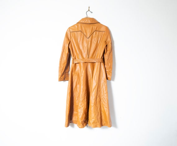 Vintage 70s Orange Leather Trench Coat: Distresse… - image 2