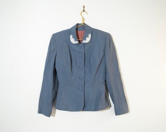 Vintage Wool Blazer: Beaded Collar, 1960s Mod Style