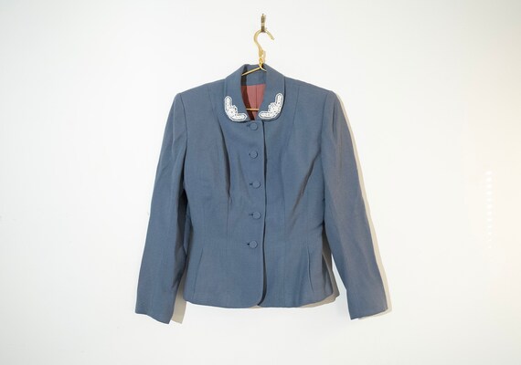 Vintage Wool Blazer: Beaded Collar, 1960s Mod Sty… - image 1