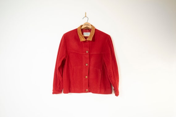 Vintage LL Bean Red Wool Barn Coat With Wood Buttons Button Down