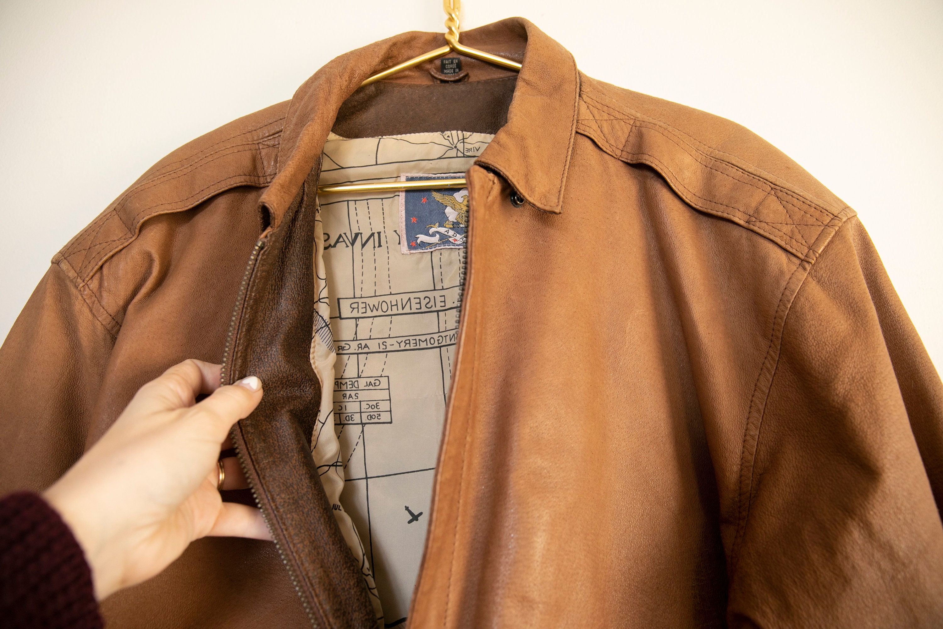 Vintage Brown Leather Aviator Made in USA Lined Jacket Mens Vintage Brown Leather Aviator Made in USA Lined Jacket Mens