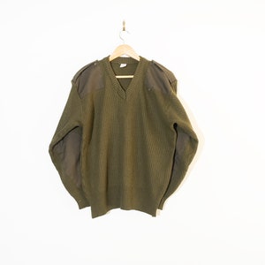Vintage British Wool Blend Military Sweater - Elbow Patches, Army Green (L)