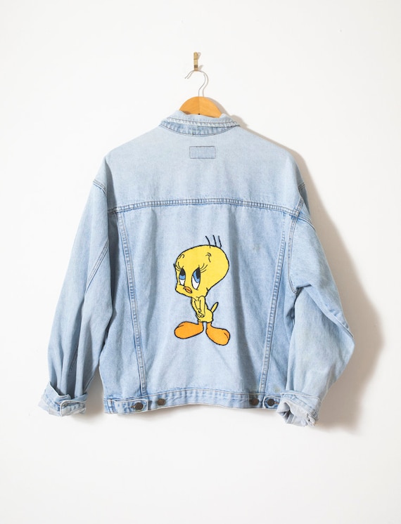 Vintage 1990s embroidered oversized jean jacket T… - image 1