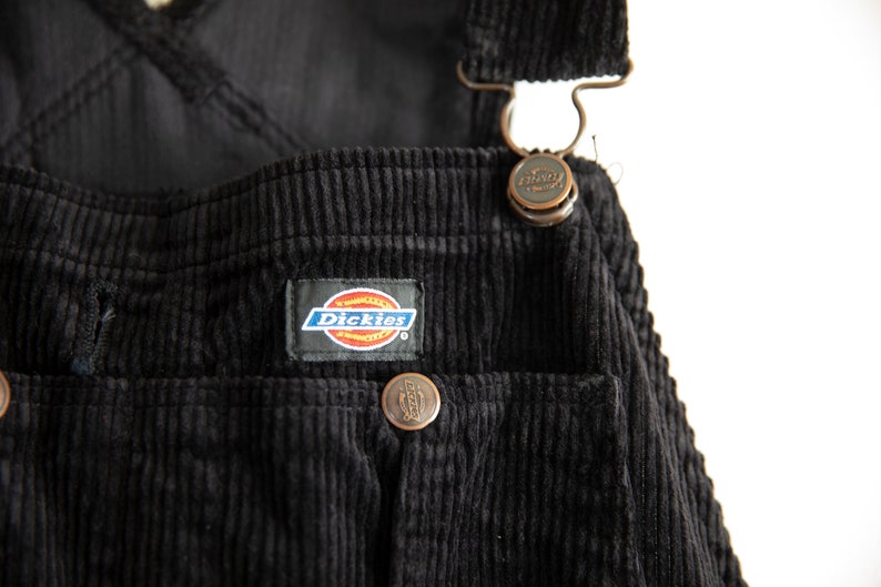 1990s Dickies Dead Stock wide wale Corduroy Cotton 30 overalls small Nineties Overalls made in USA black retro