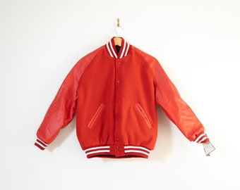 Vintage Small / Medium Varsity Jacket Wool Red Blank Wool Bomber Varsity Coat Basketball coat S