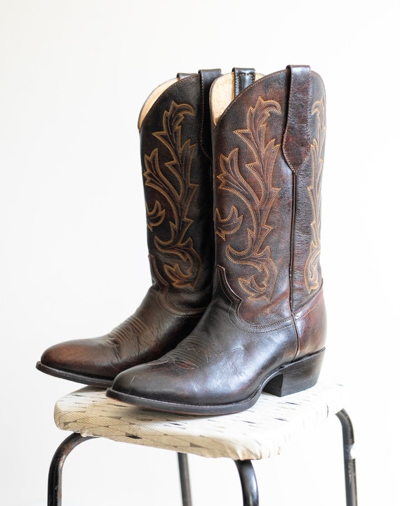 Vintage Brown Leather Vintage Cowboy Boots with Em