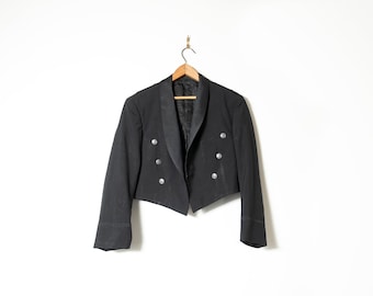 Schwarzer Vintage Blaskapelle Blazer - Maßgeschneiderte 1990er Jahre Jacke