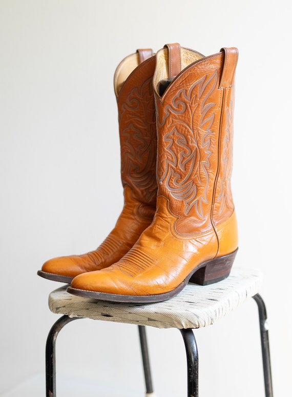 Vintage Brown Leather Boots with Embroidered deta… - image 1