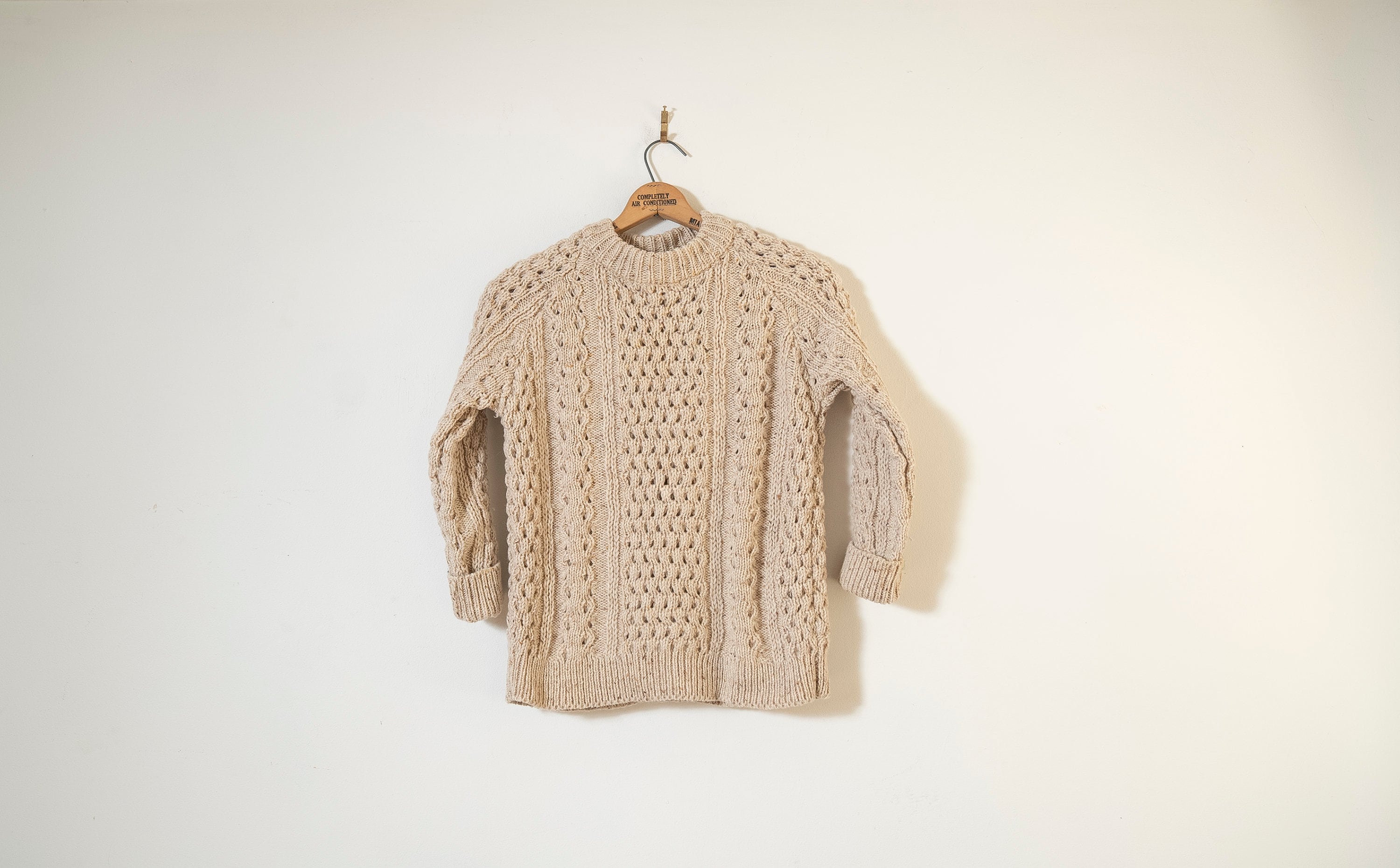made in Ireland！John Molloy ニット Vintage Irish John Molloy Pure Wool Natural White Handknitted Aran