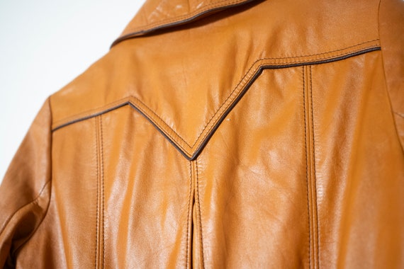 Vintage 70s Orange Leather Trench Coat: Distresse… - image 5
