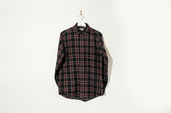 Vintage All Cotton Flannel Chamois Red Plaid Oxford 80s Vintage All Cotton Flannel Chamois Red Plaid Oxford 80s