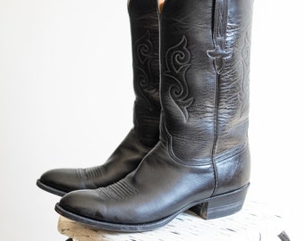 Vintage schwarzer Leder Cowboy Stiefel 10 / 1960er Jahre / Leder Stiefel 1960er Jahre / Made in USA / großer Vintage Stiefel / hoher Stiefel