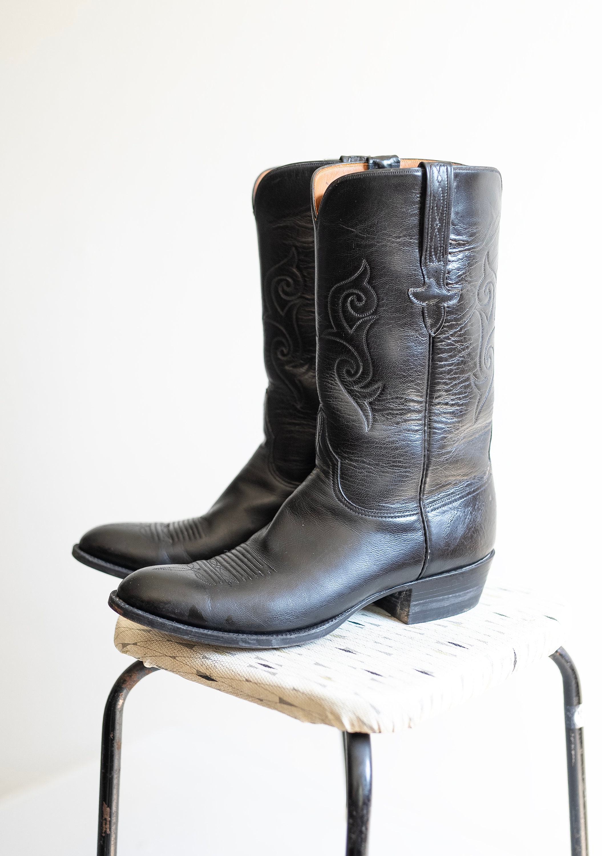 Vintage Embroidered Black Leather Cowboy Boots - Mens Size  display picture 2