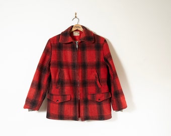 Vintage Penneys Wool Field Jacket: Mens Buffalo Plaid Hunting Coat, 1960s