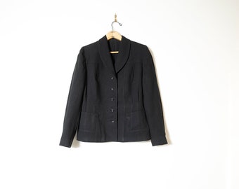 Vintage 1950s Wool Blazer: Tailored Black Jacket, Size Medium