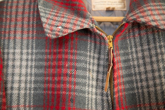 Vintage Gray Plaid Wool red wool field jacket zip… - image 2