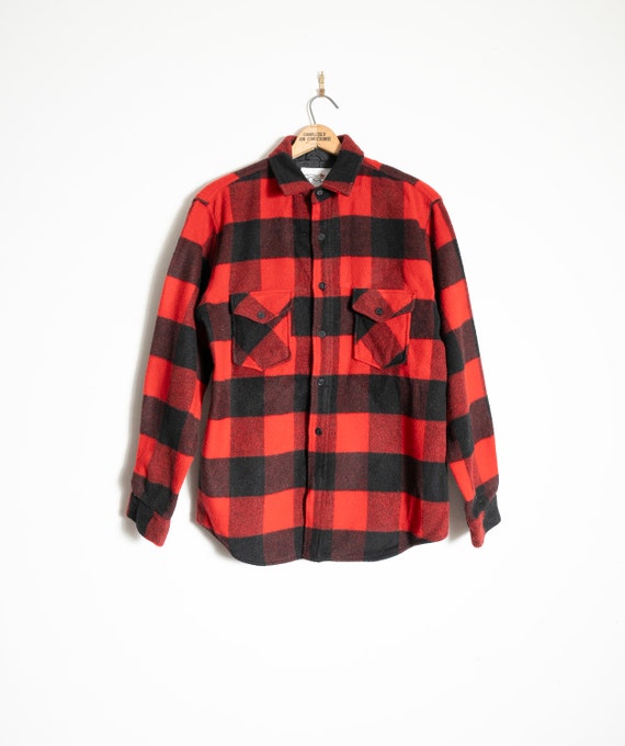Mens Large Vintage black and red buffalo plaid wo… - image 1