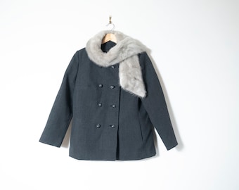 Vintage Wool Blazer: 1960s Fur Collar Jacket, Size Medium