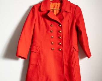 Vintage Red wool Mod button down Coat 1960s / Lined womens xs vintage coat /