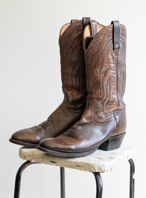 Vintage Brown Leather Vintage Cowboy Boots with Em