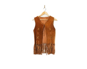 Beautiful Hand Made Mens Leather Fringe Vest Buckskin  / Seventies Ethnic Easy Rider Commune burning man festival vest / distressed hippie